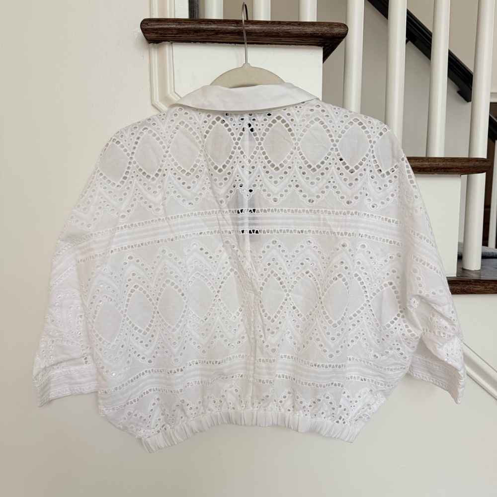 NWT WHBM Kimono Sleeve Eyelet Shirt Blouse - size small - white - Picture 9 of 10